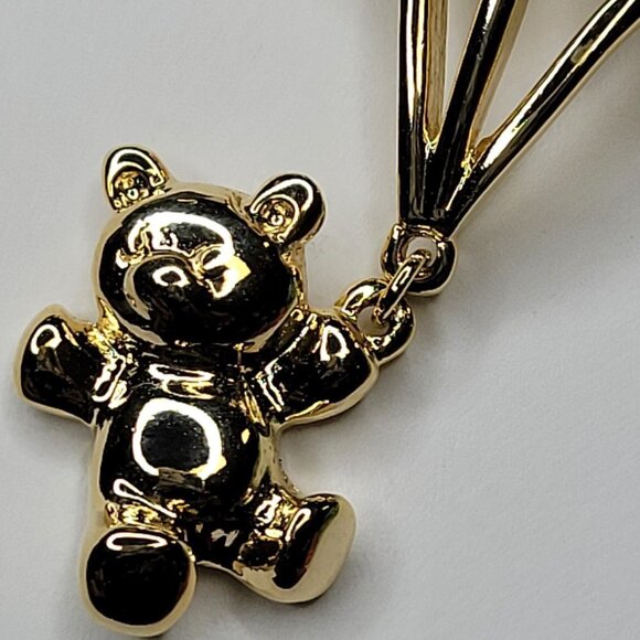 GOLD Tone Teddy Bear With Balloons Brooch Pin - Picture 3 of 7